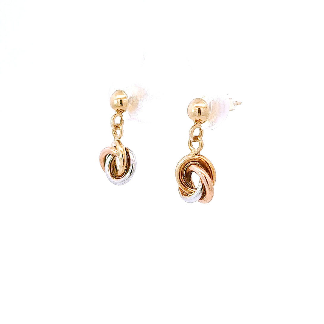 9ct 3-Tone Gold 8mm Knot Stud Earrings