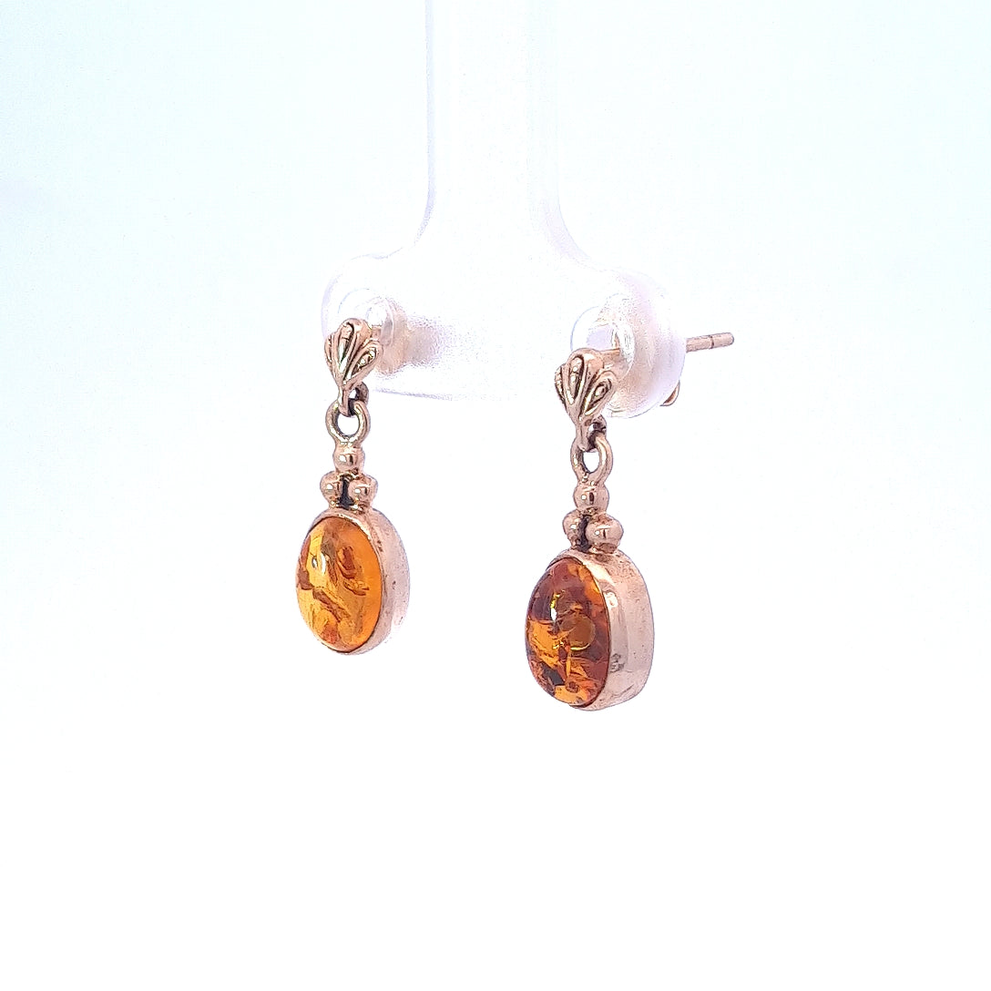 9ct Yellow Gold Amber Drop Studs