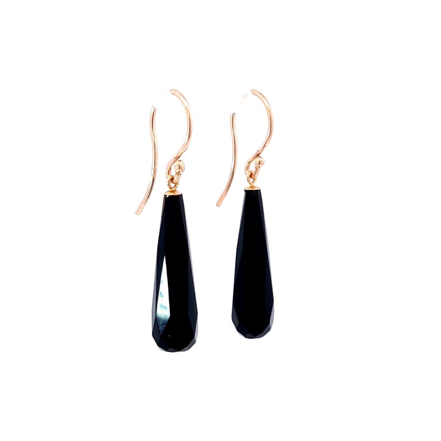 Faceted Teardrop Onyx 27x7mm 9ct Yellow Gold Earrings
