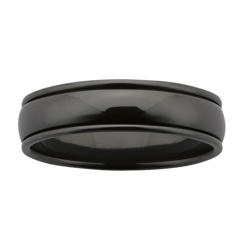 Black Zirconium Ring with Ridges, Polished