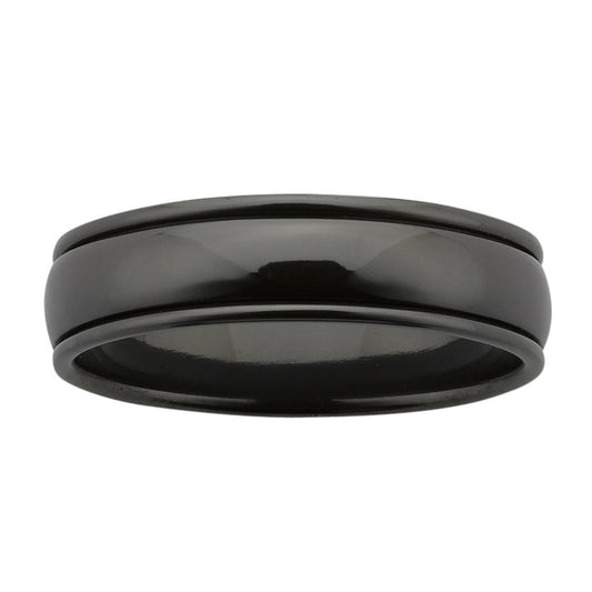 Black Zirconium Ring with Ridges, Polished