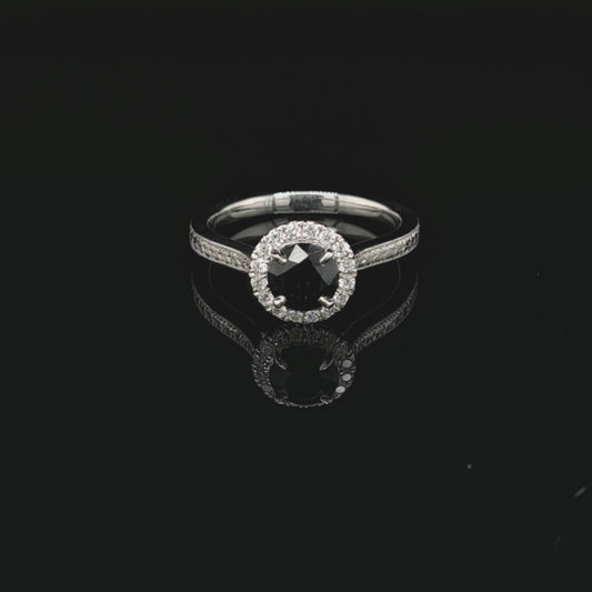 18ct white gold Australian Sapphire and Diamond Ring with hand engraved band
