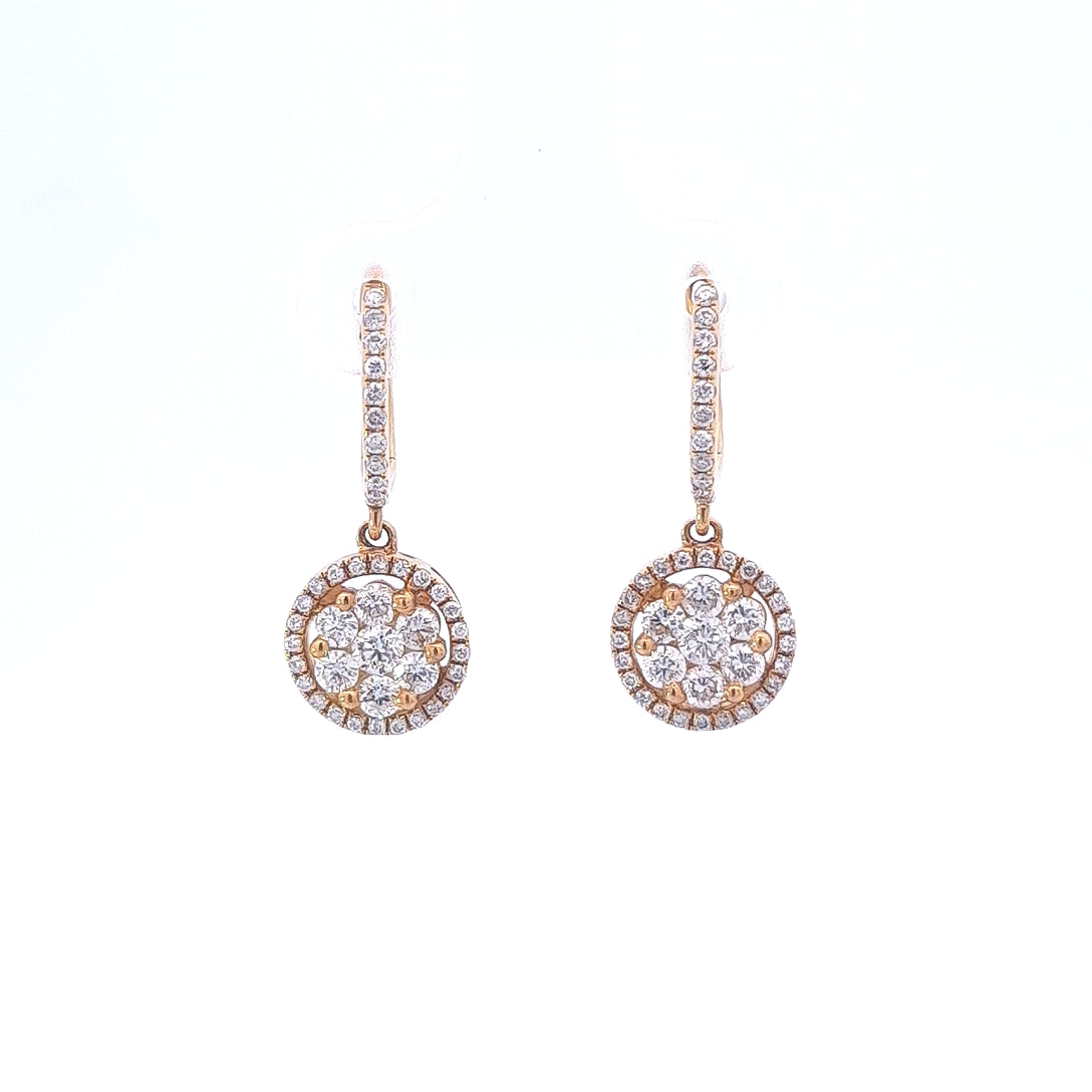 18ct Yellow Gold Diamond Huggies with Diamond Drops