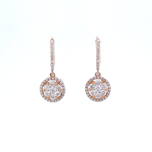 18ct Yellow Gold Diamond Huggies with Diamond Drops