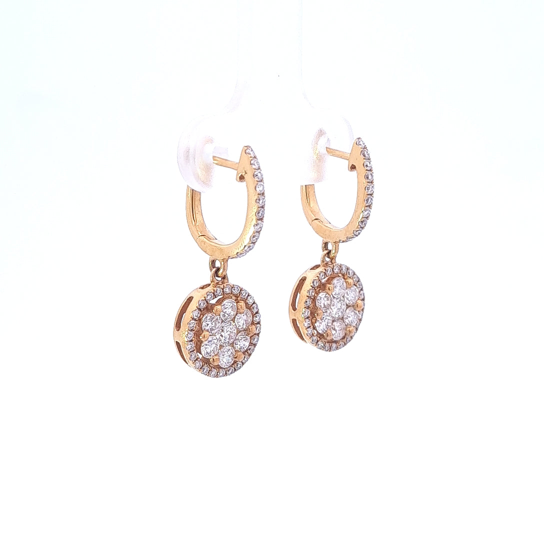 18ct Yellow Gold Diamond Huggies with Diamond Drops