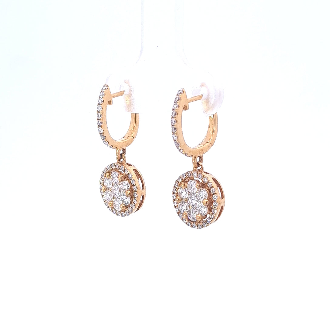 18ct Yellow Gold Diamond Huggies with Diamond Drops