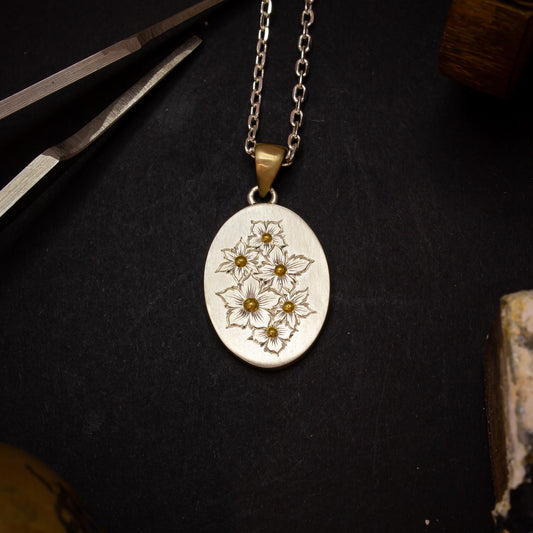 Hand Engraved Floral Bouquet Pendant with chain