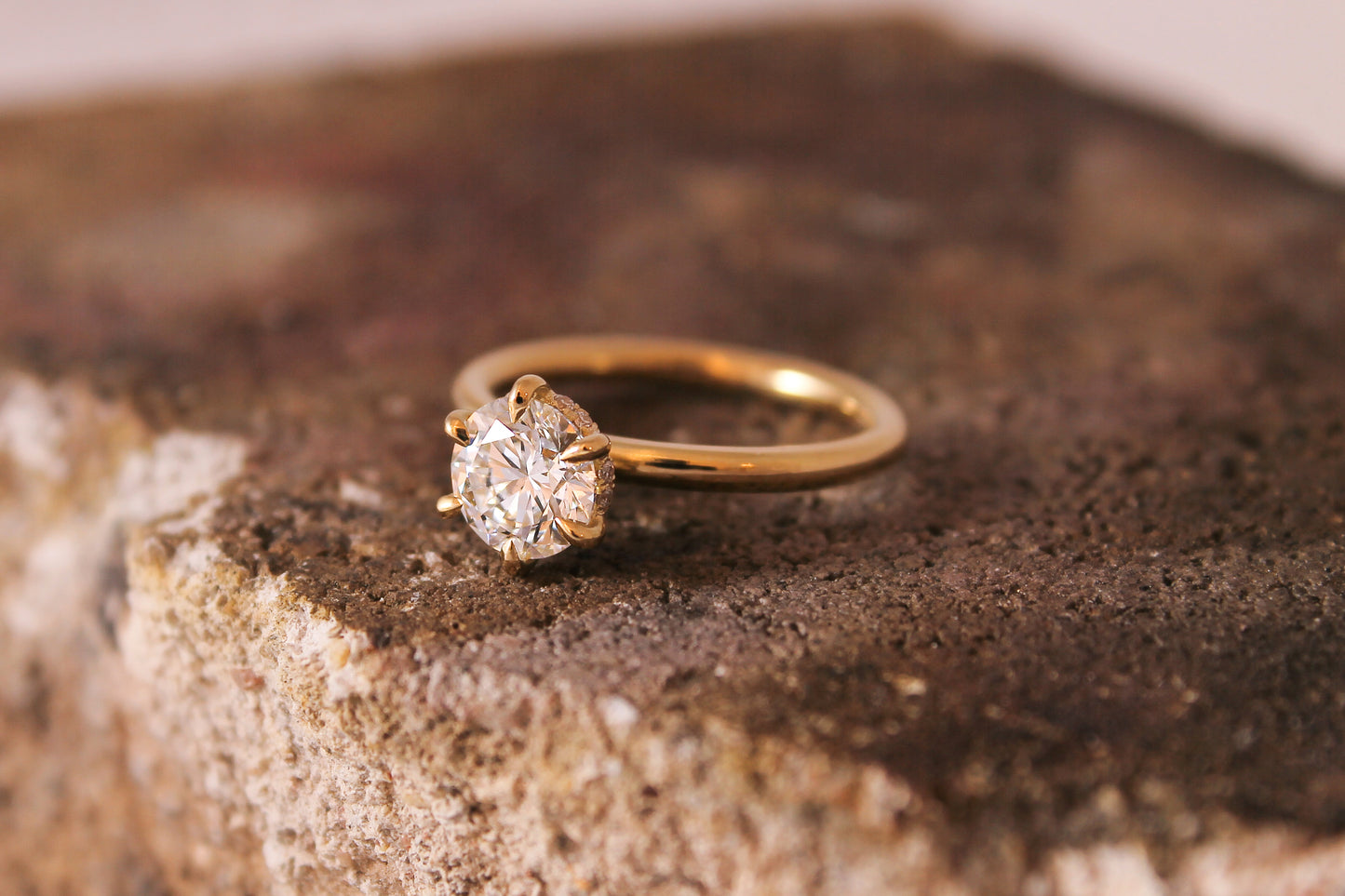6-Claw Fine Engagement Ring with Diamond Under Rail