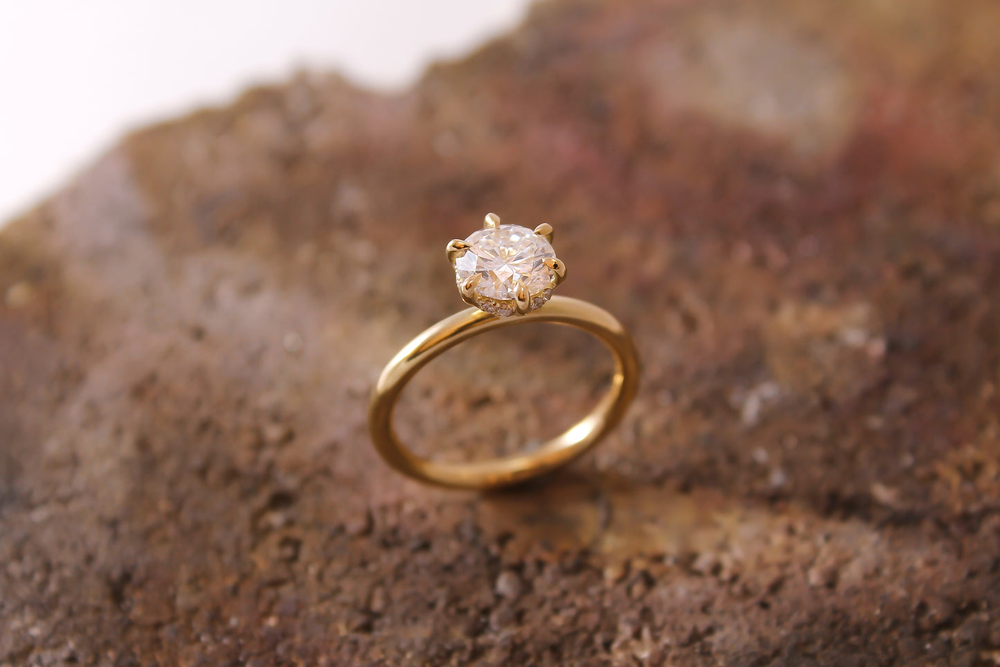 6-Claw Fine Engagement Ring with Diamond Under Rail