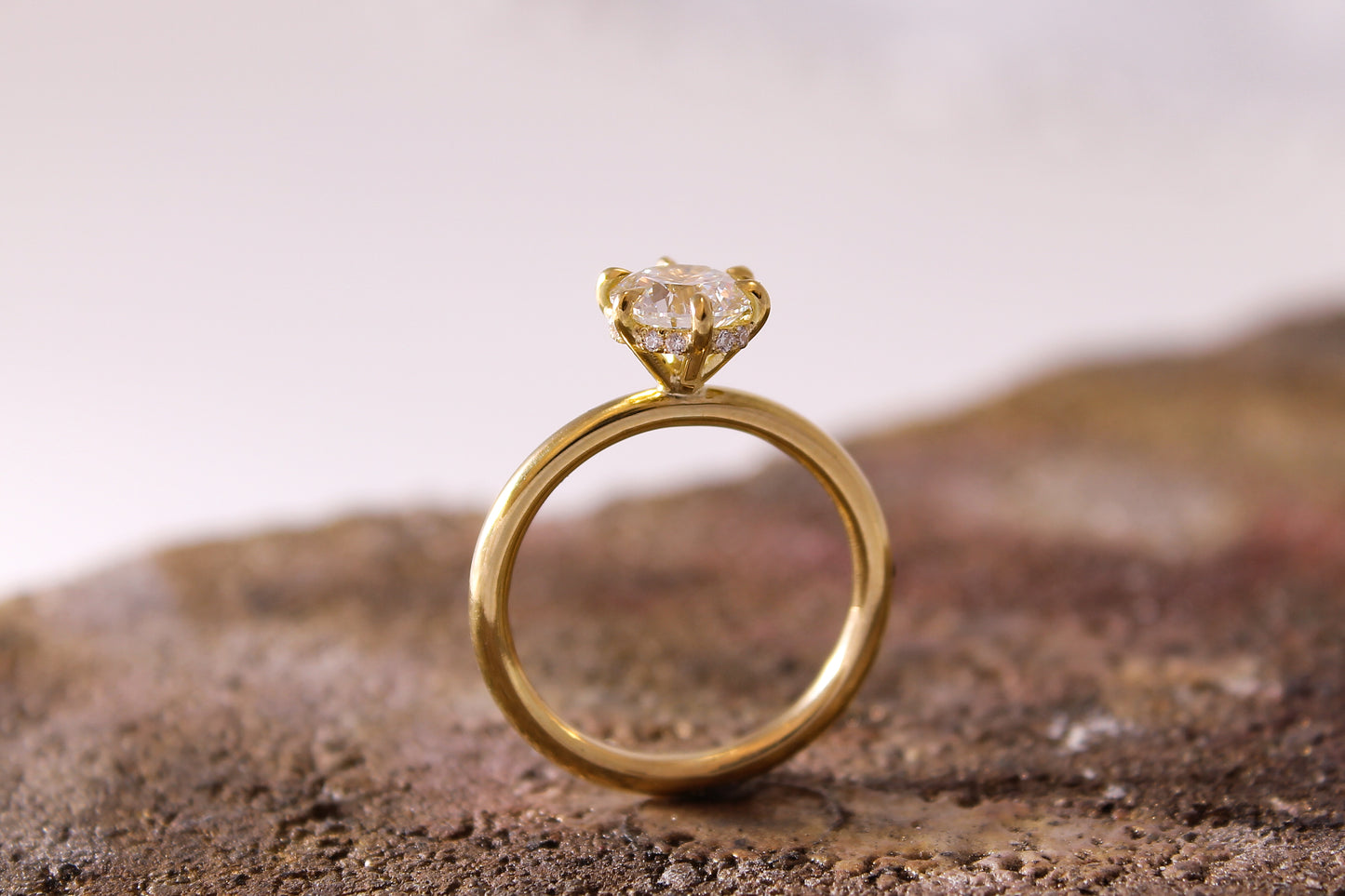 6-Claw Fine Engagement Ring with Diamond Under Rail