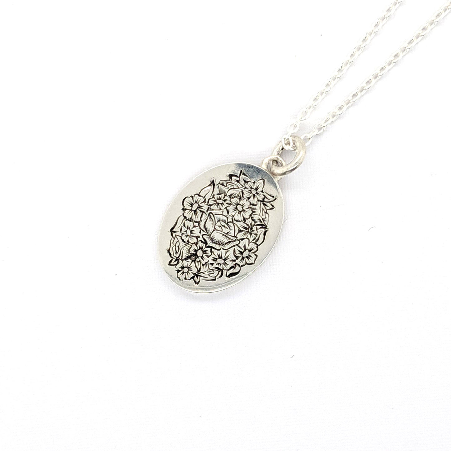 Hand Engraved Floral Bouquet Pendant with chain