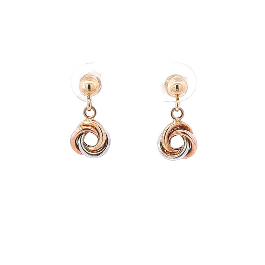9ct 3-Tone Gold 8mm Knot Stud Earrings