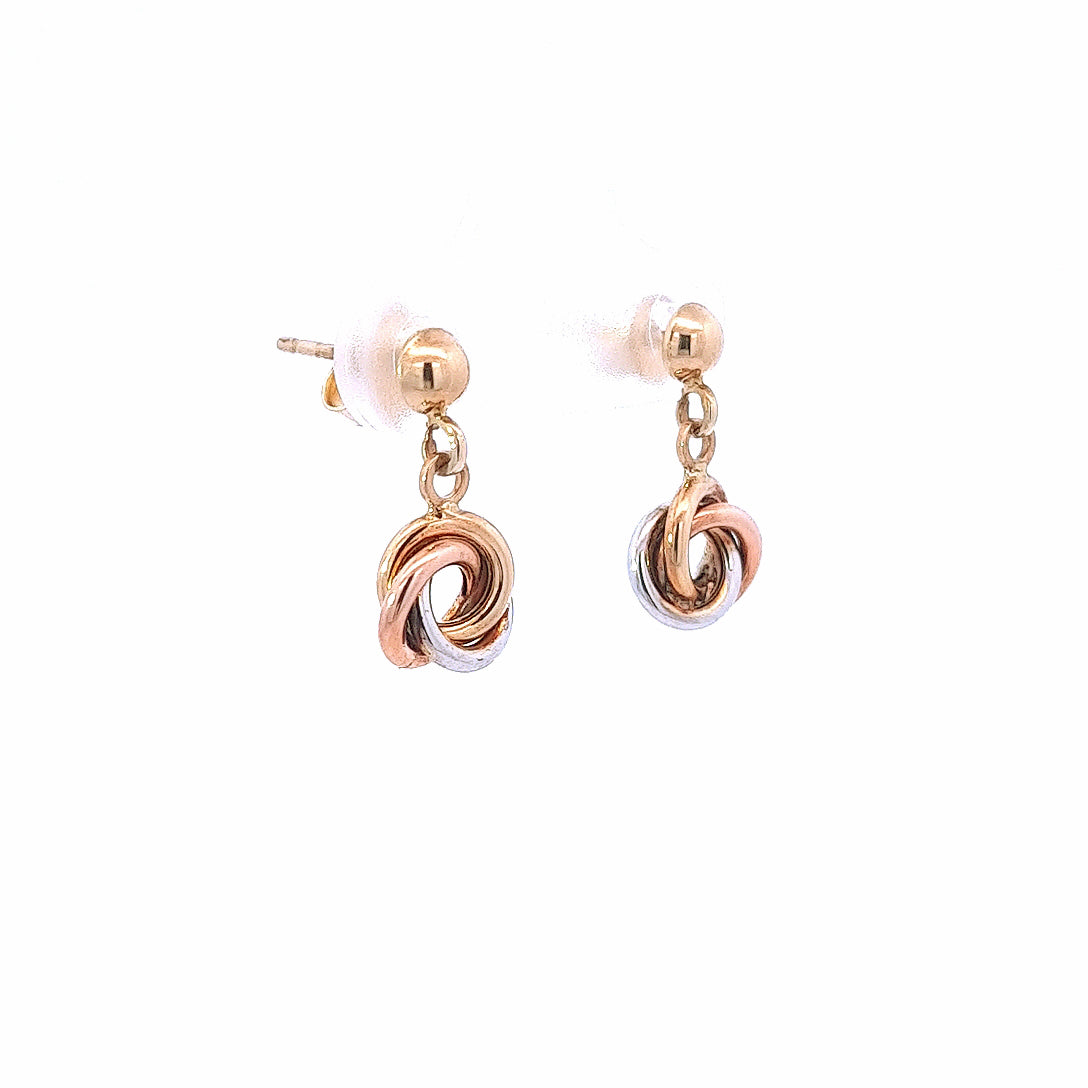 9ct 3-Tone Gold 8mm Knot Stud Earrings