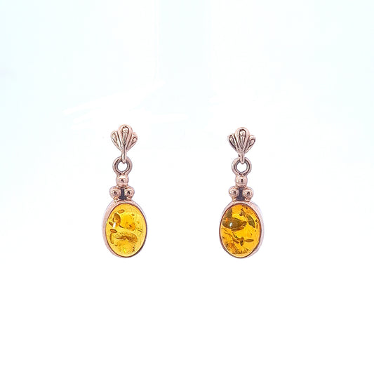 9ct Yellow Gold Amber Drop Studs