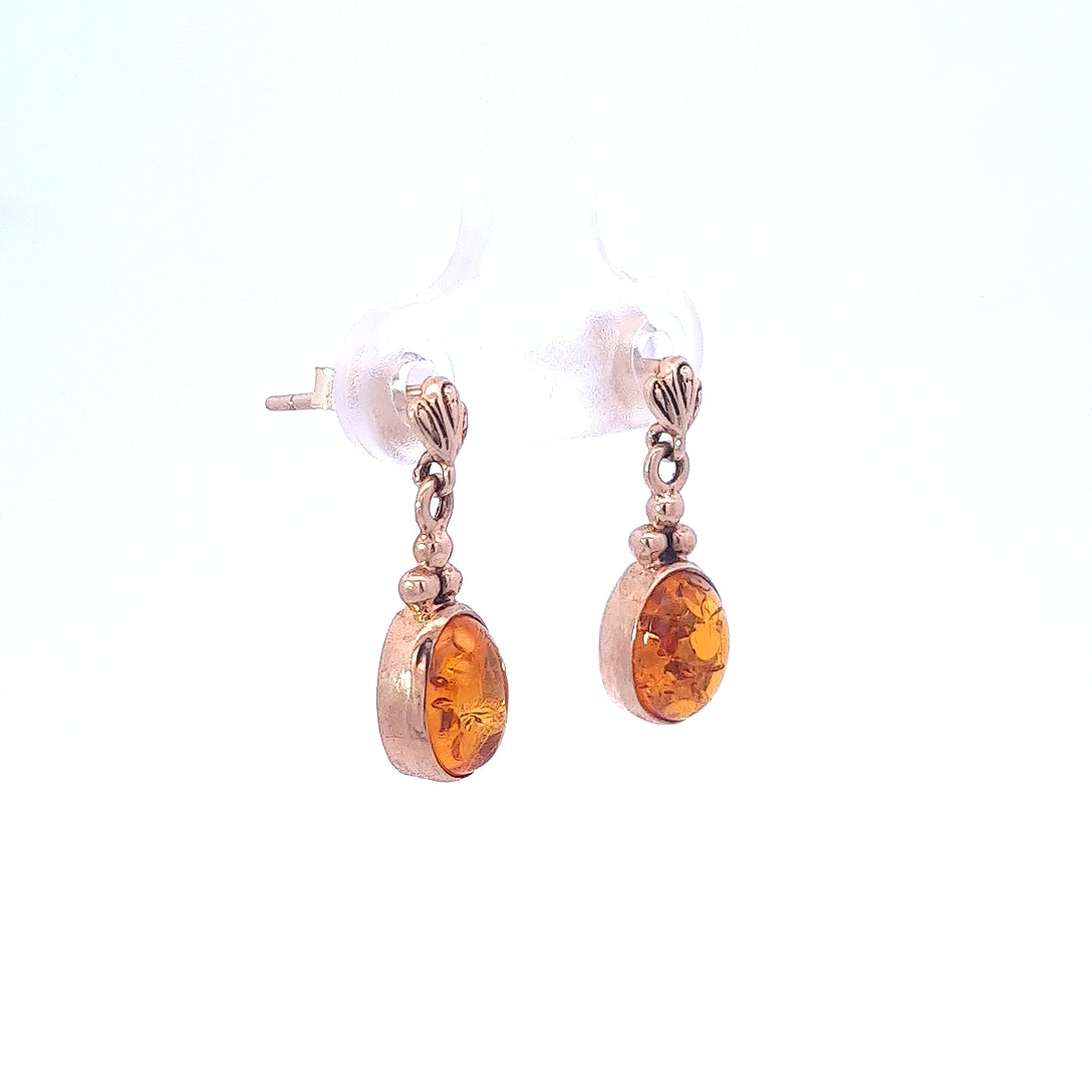 9ct Yellow Gold Amber Drop Studs