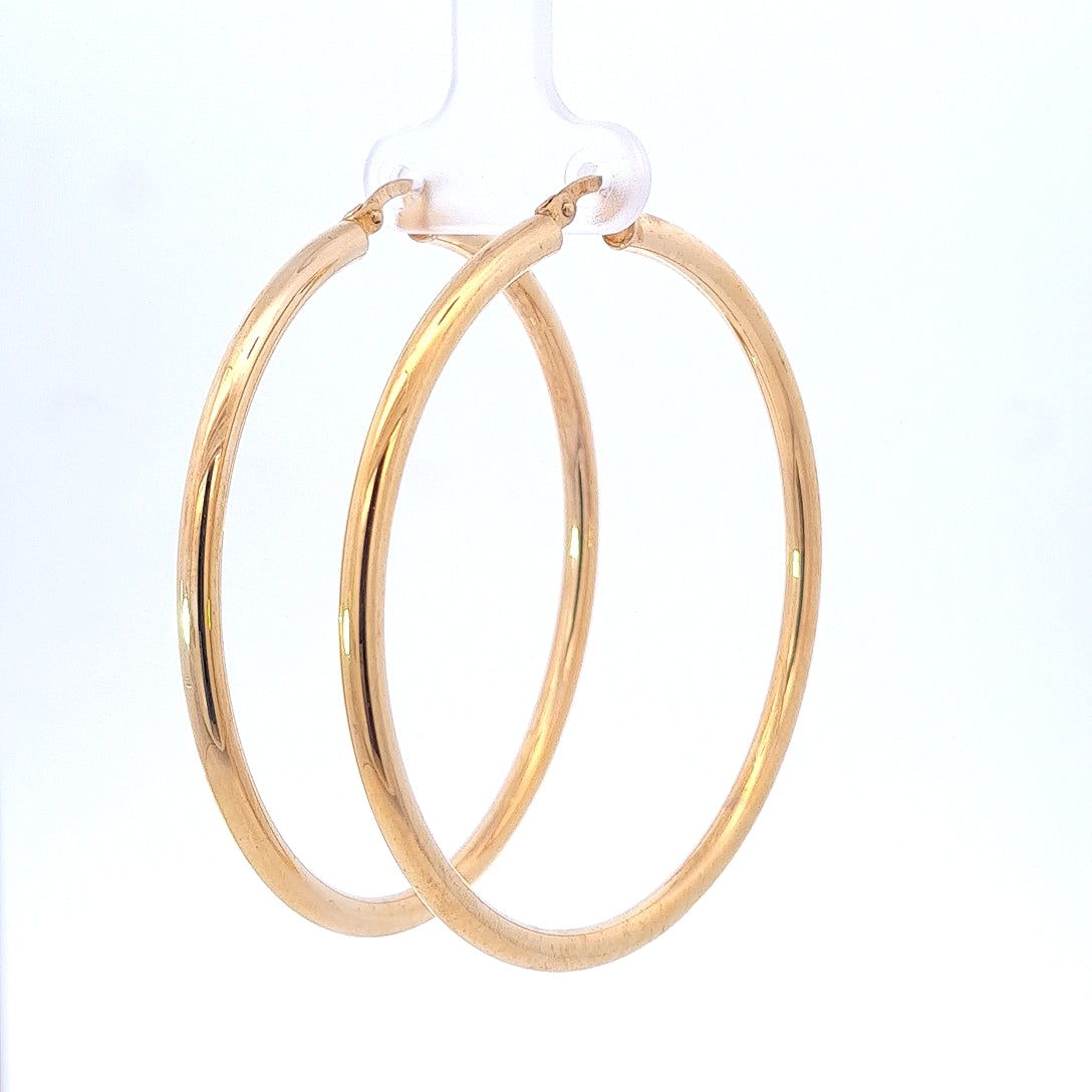 9ct Yellow Gold Silver Filled 3mm Hoops 50mm