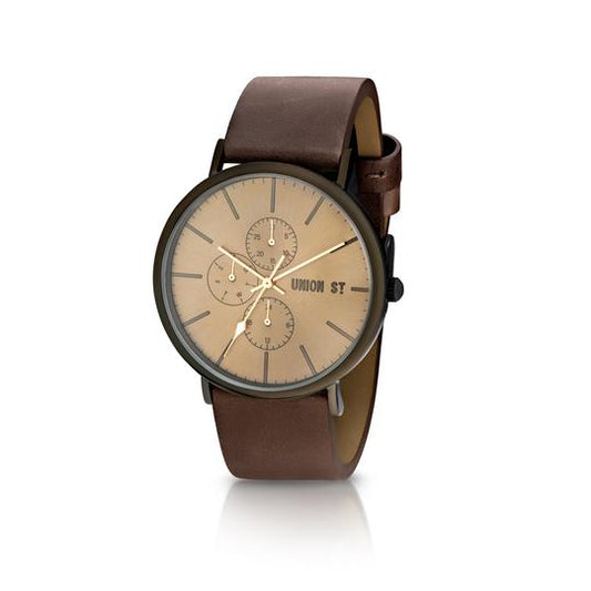 UNION ST. - Callum Unisex Watch, Cognac Dial, Chocolate Strap.