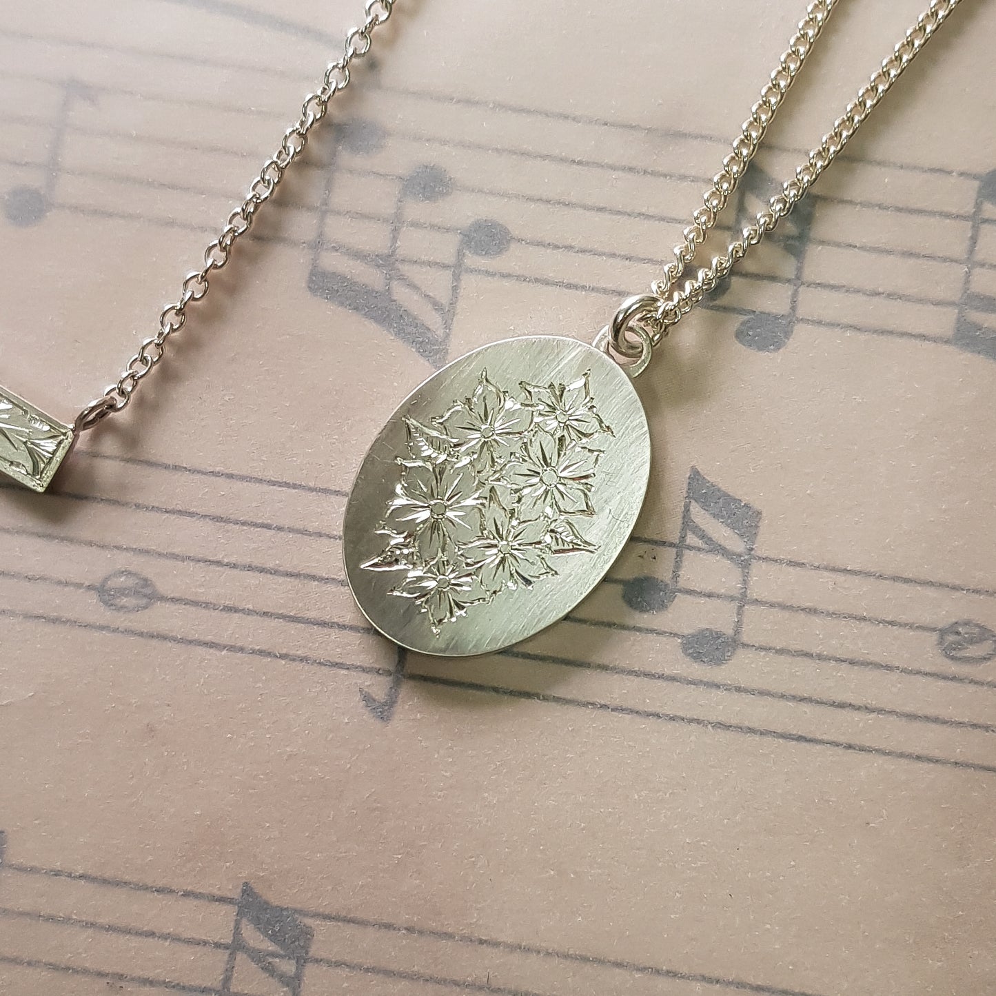 Hand Engraved Floral Bouquet Pendant with chain