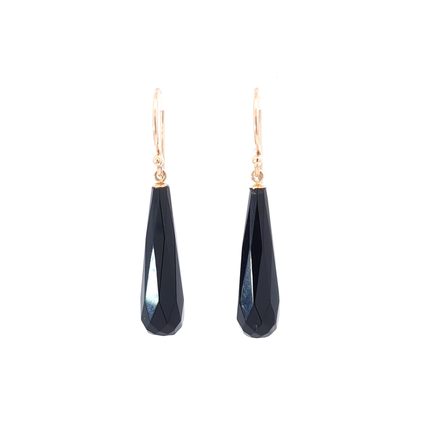 Faceted Teardrop Onyx 27x7mm 9ct Yellow Gold Earrings