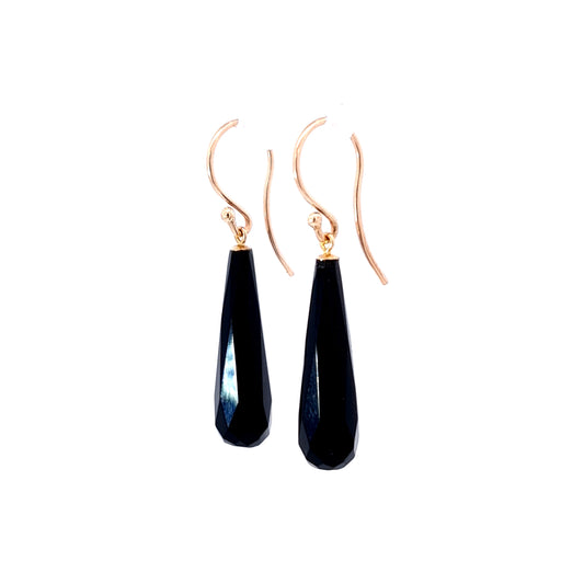 Faceted Teardrop Onyx 27x7mm 9ct Yellow Gold Earrings